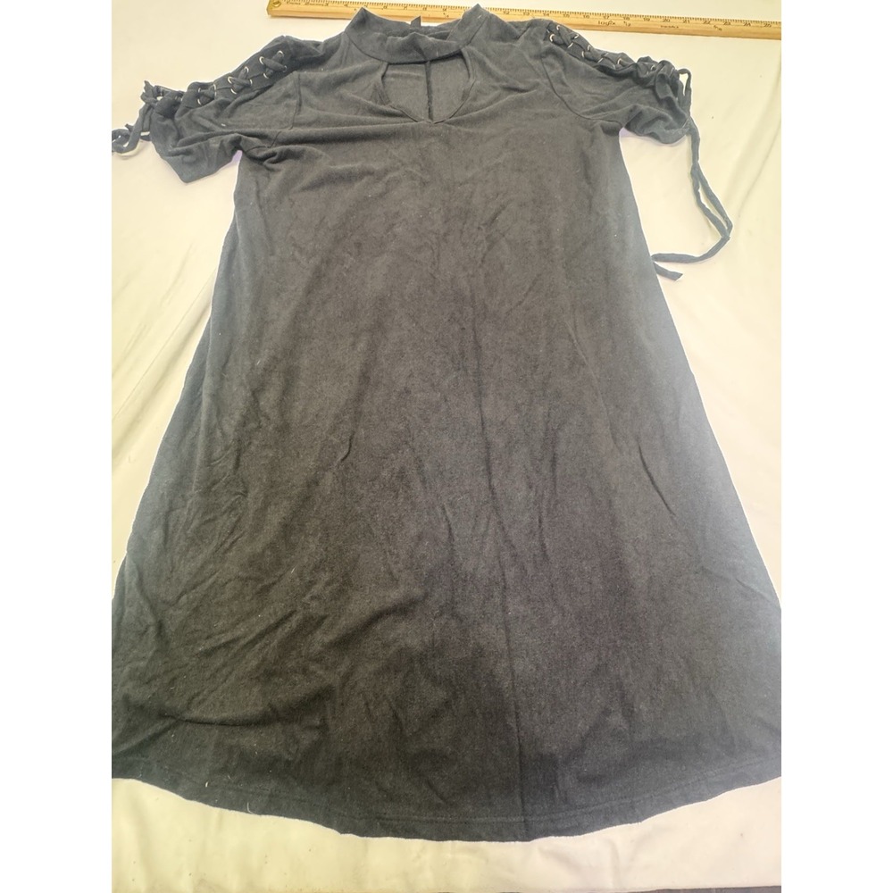 T Shirt Dress Women Cutout Black Ribbon Lace Up Slve Knee Length Western Size S‎